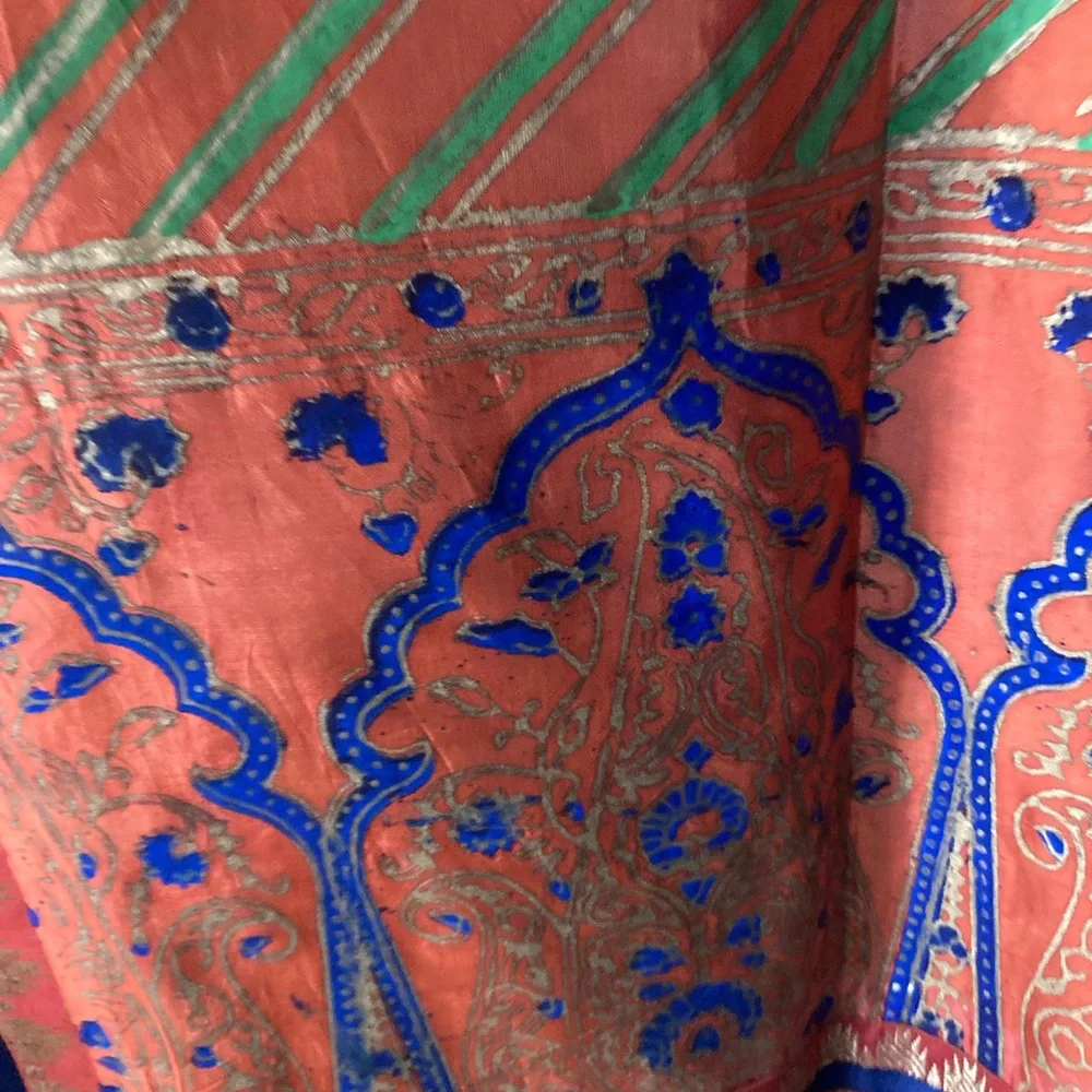 Multicolored Block printed silk stole/dupatta - Picture 9 of 16